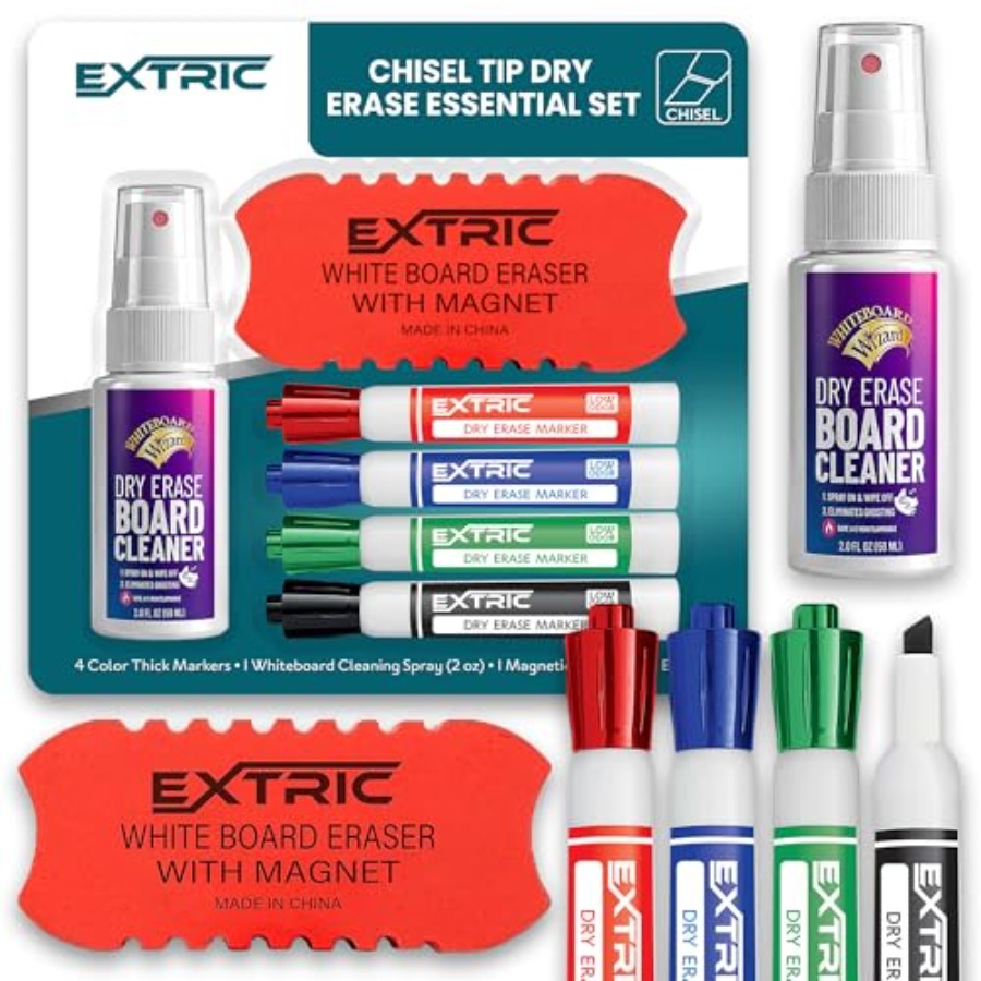Whiteboard Marker Set - Whiteboard-Marker-Set, 4 Whiteboard-Stifte, Whiteboard-Reiniger und -Radierer,