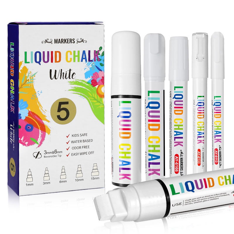 Whiteboard Marker Set - 5 Stück/Set weiße Kreidemarker, flüssige Kreidetafelmarker,