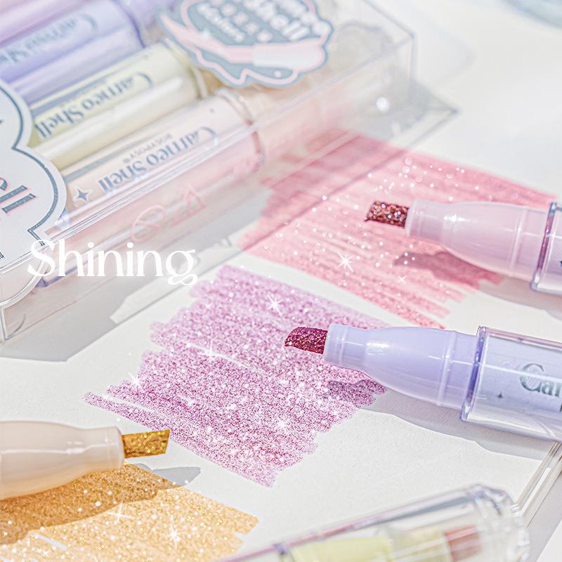 Highlighter Set Pastel - 4 farben/Set Glitter Textmarker Stift Feine
