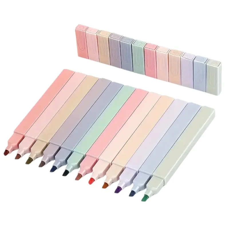 Highlighter Set Pastel - 12 Farben Fluoreszierende Textmarker Quadratischer Schaft