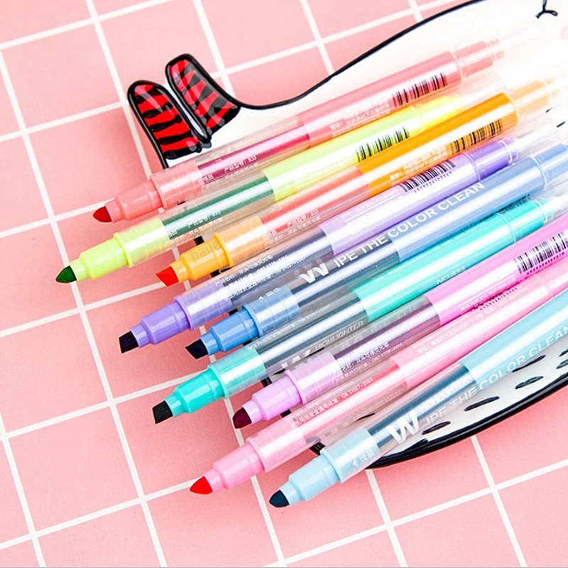 Highlighter Set Pastel - 10 Farben, löschbarer Textmarker, Doppelspitzen-Marker, Pastell-Fluoreszenzstift-Set,